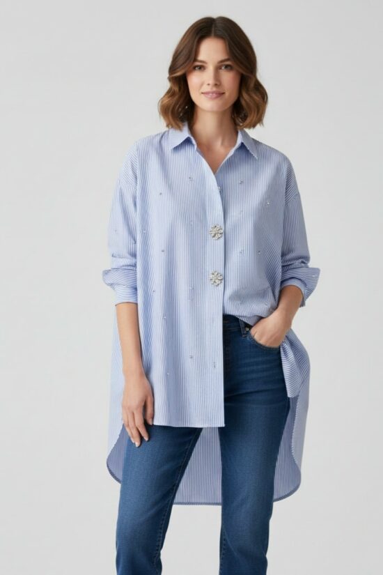 Πουκάμισο oversized με λεπτομέρεια στρας