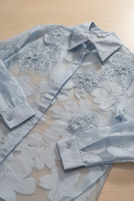 Πουκάμισο oversized με απλικέ λουλούδια