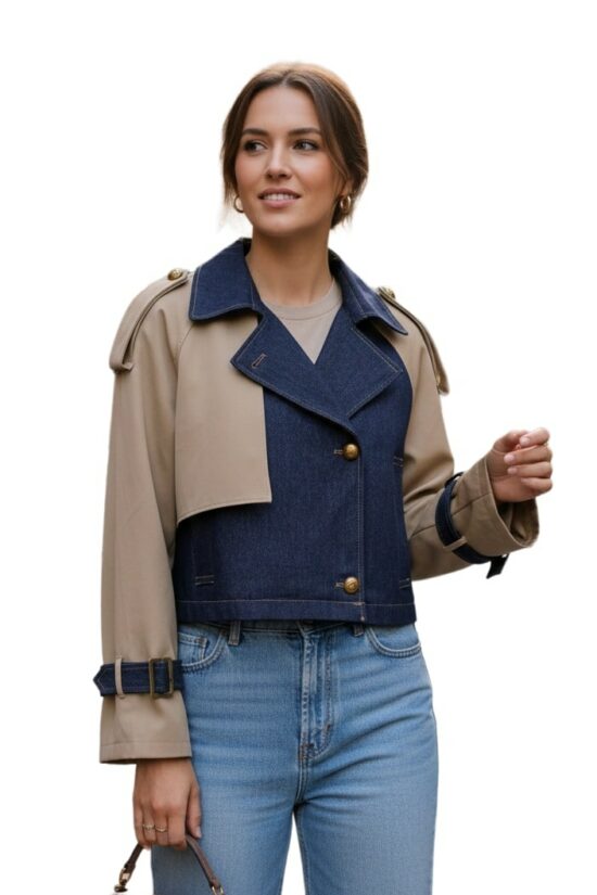 Τζάκετ cropped με συνδιασμό υφασμάτων