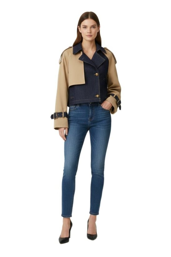 Τζάκετ cropped με συνδιασμό υφασμάτων