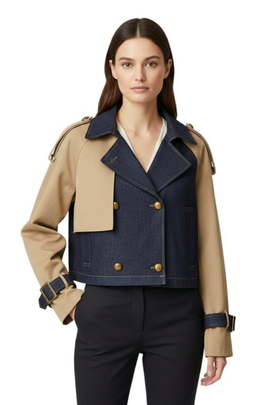 Τζάκετ cropped με συνδιασμό υφασμάτων