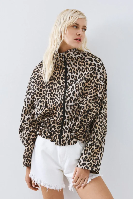 Access Fashion τζάκετ bomber λεοπάρ με τσέπες