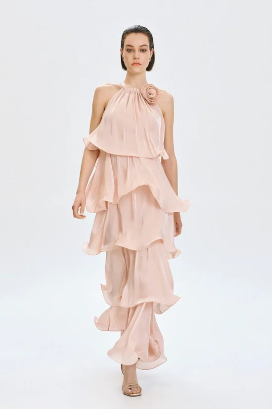 Access Fashion φόρεμα halter με βολάν και λουλούδι