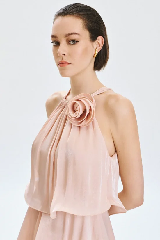 Access Fashion φόρεμα halter με βολάν και λουλούδι