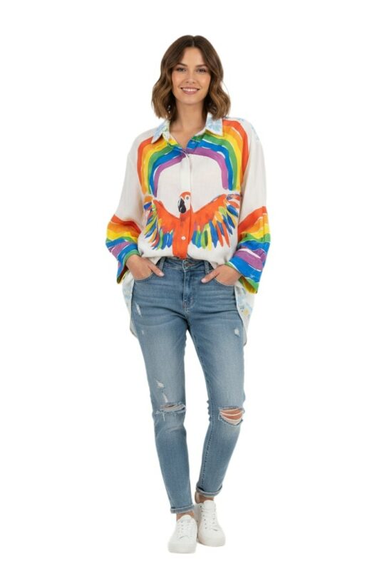 Πουκάμισο oversized rainbow & parrot