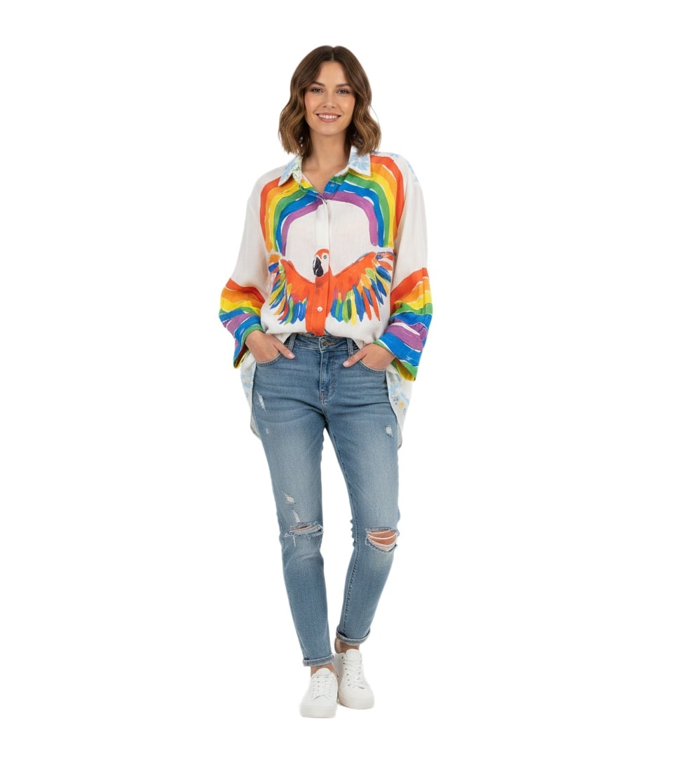 Πουκάμισο oversized rainbow & parrot