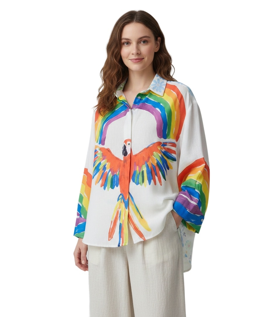 Πουκάμισο oversized rainbow & parrot