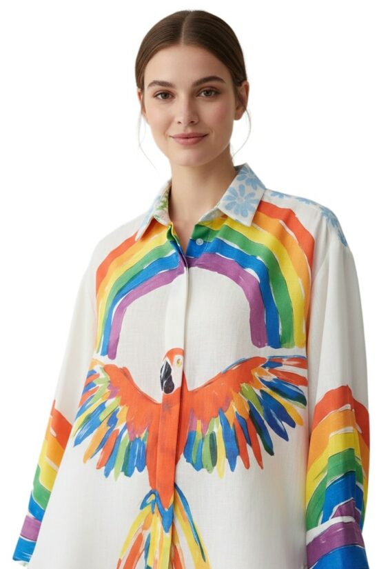 Πουκάμισο oversized rainbow & parrot