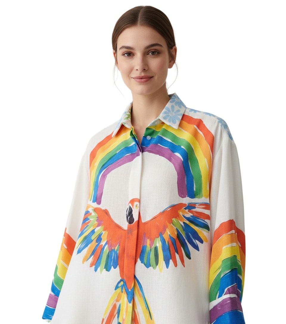 Πουκάμισο oversized rainbow & parrot