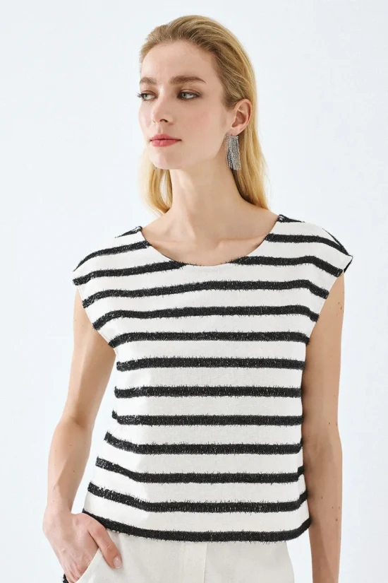 Access Fashion σετ με τοπ ριγέ με πούλιες