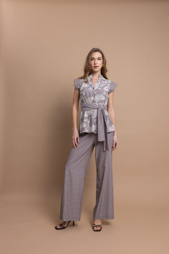 Open Fashion σετ ριγέ με κέντημα