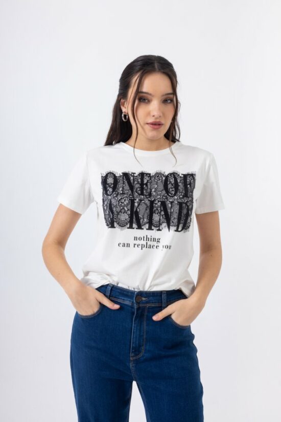 Open Fashion μπλούζα με τύπωμα “one of a kind” & δαντέλα