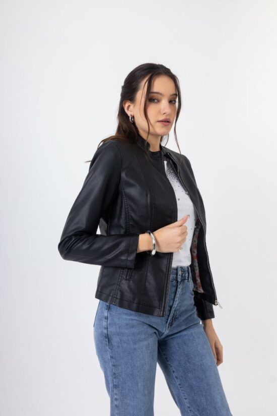 Open Fashion κοντό μπουφάν δερματίνη με φερμουάρ