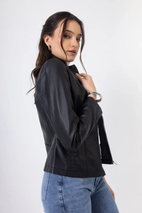 Open Fashion κοντό μπουφάν δερματίνη με φερμουάρ