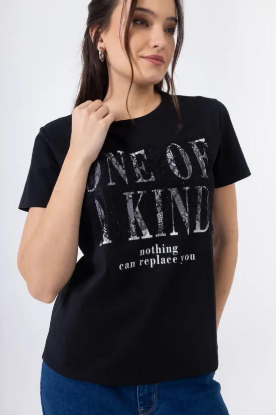 Open Fashion μπλούζα με τύπωμα “one of a kind” & δαντέλα