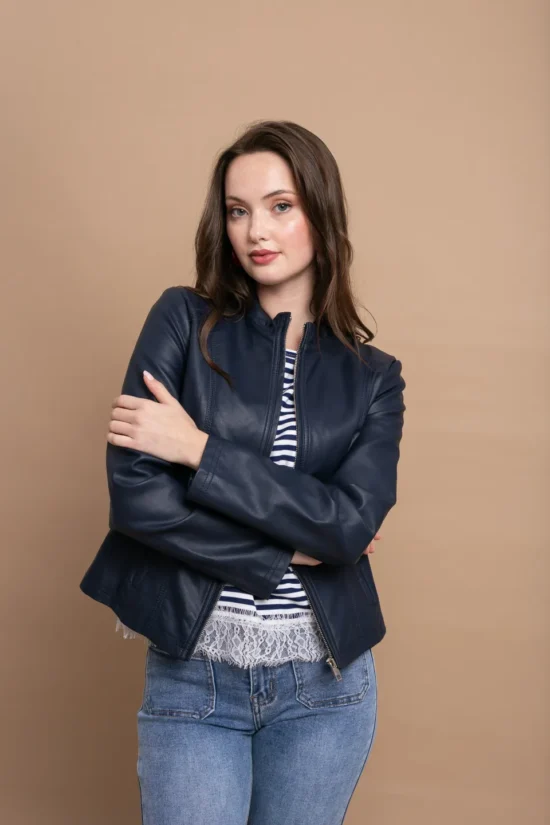 Open Fashion κοντό μπουφάν δερματίνη με φερμουάρ