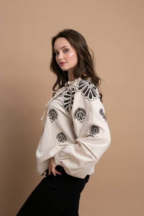 Open Fashion πουκαμίσα με έθνικ κέντημα & κορδόνι στο λαιμό