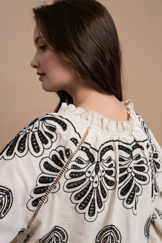 Open Fashion πουκαμίσα με έθνικ κέντημα & κορδόνι στο λαιμό