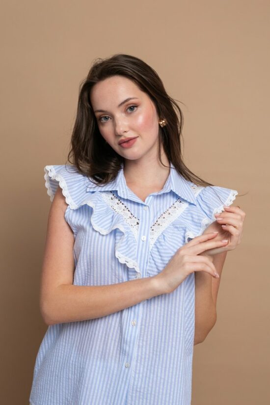 Open Fashion πουκάμισο με βολάν και λεπτομέρεια δαντέλα