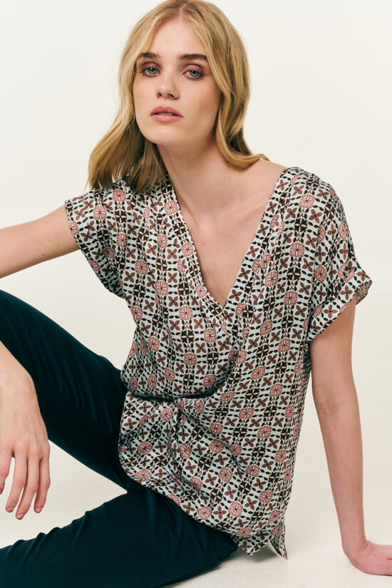 Forel μπλούζα βισκόζ “V” εμπριμέ