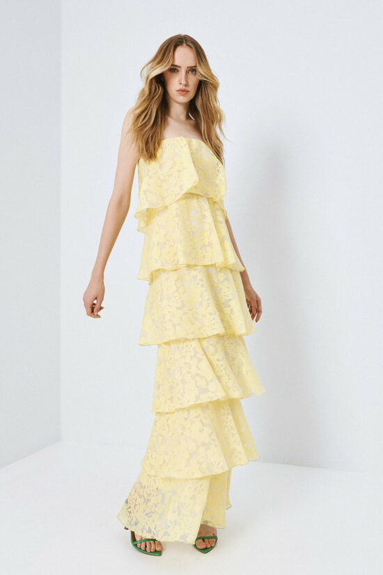 Access Fashion φόρεμα μακρύ ντεβορέ με βολάν