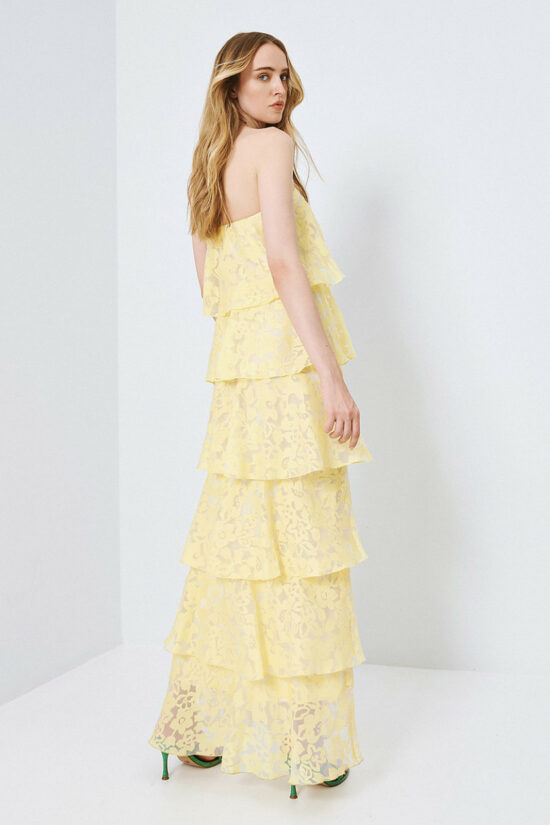 Access Fashion φόρεμα μακρύ ντεβορέ με βολάν