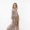 Open Fashion φόρεμα maxi τύπωμα κοχύλια και ζώνη με κρόσσια