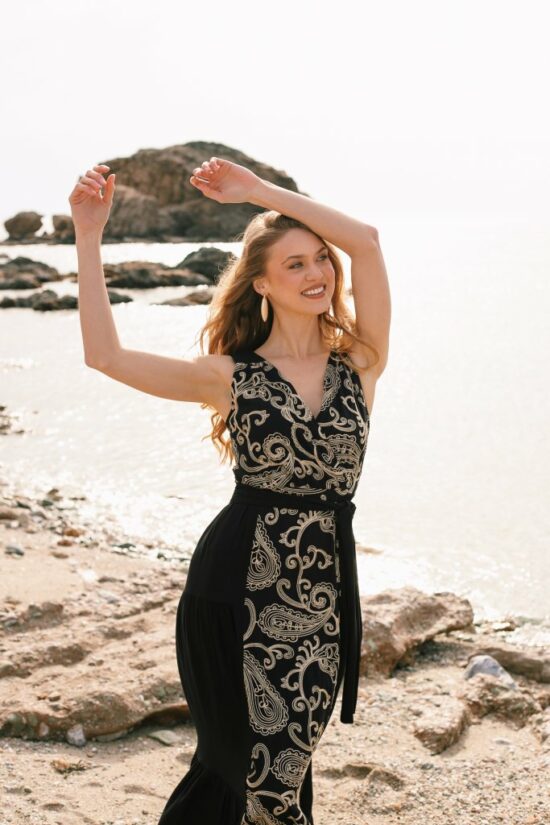 Open Fashion με χρυσό print και ζώνη