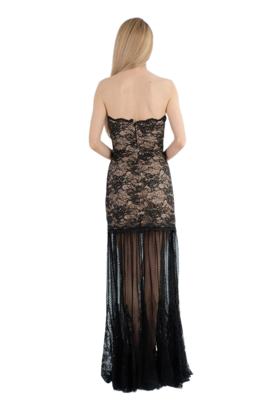 Φόρεμα maxi strapless δαντέλα
