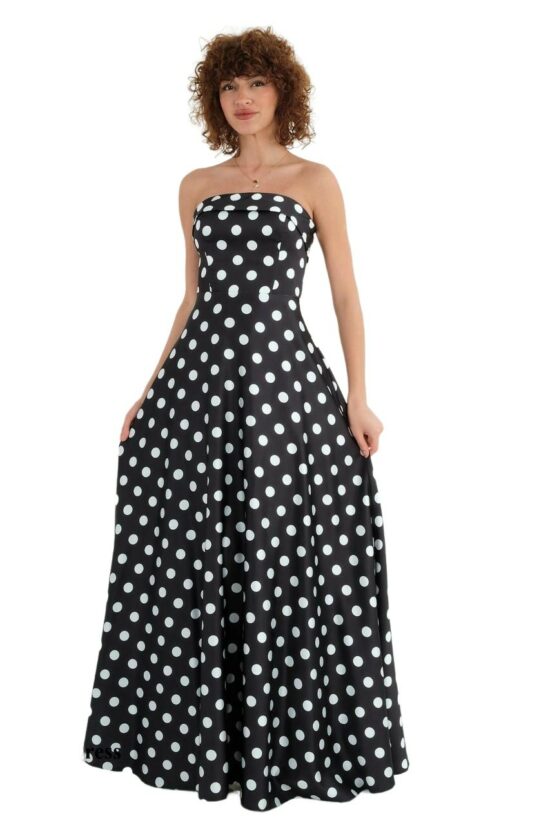 Φόρεμα maxi strapless πουά