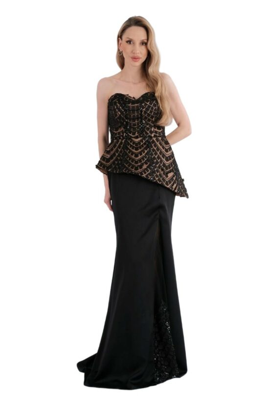 Φόρεμα maxi satin με εντυπωσιακό μπούστο
