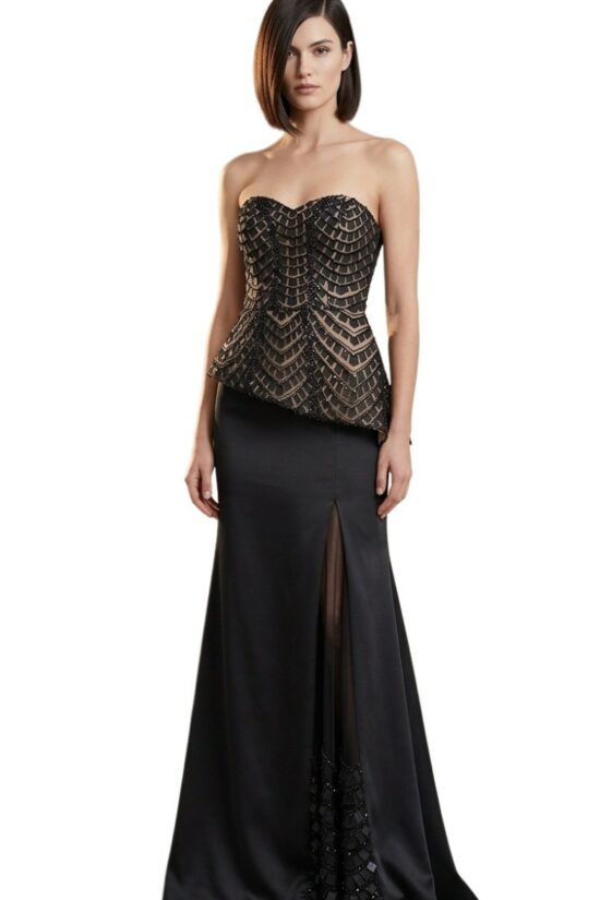 Φόρεμα maxi satin με εντυπωσιακό μπούστο