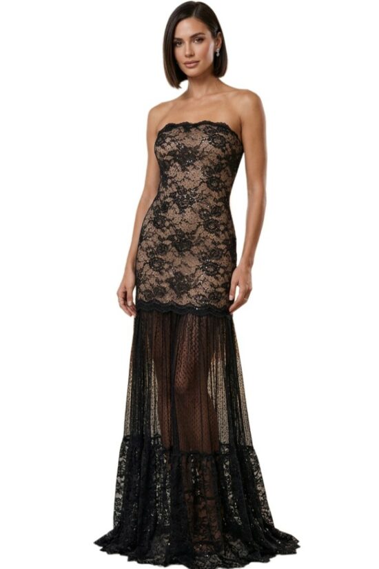 Φόρεμα maxi strapless δαντέλα