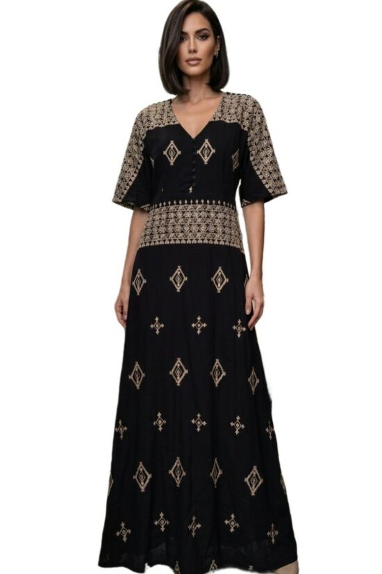 Open Fashion φόρεμα maxi με κέντημα και boho λεπτομέρειες