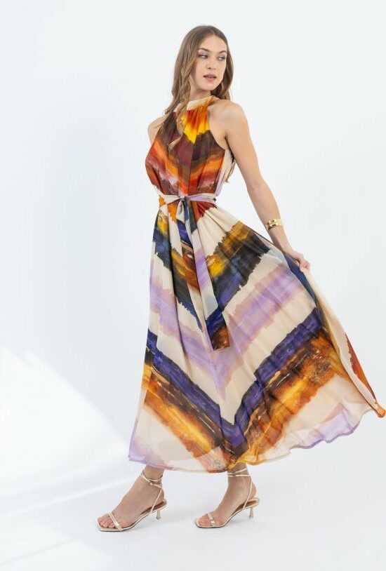Open Fashion φόρεμα maxi με πολύχρωμο γεωμετρικό σχέδιο Γυναικεία ρούχα Forel Access Fashion Open Fashion Derpouli | Prive Fashion Boutique Open Fashion φόρεμα maxi με πολύχρωμο γεωμετρικό σχέδιο