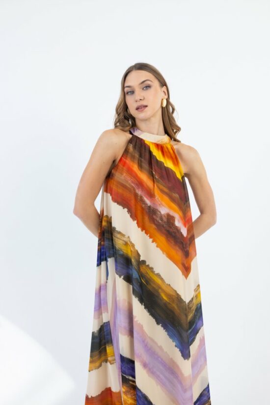 Open Fashion φόρεμα maxi με πολύχρωμο γεωμετρικό σχέδιο