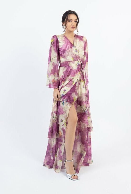 Open Fashion φόρεμα μάξι κρουαζέ με floral σχέδιο